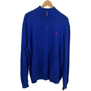 Polo Ralph Lauren Mens XL Royal Blue 100% Cotton Quarter Zip Sweater Red Pony